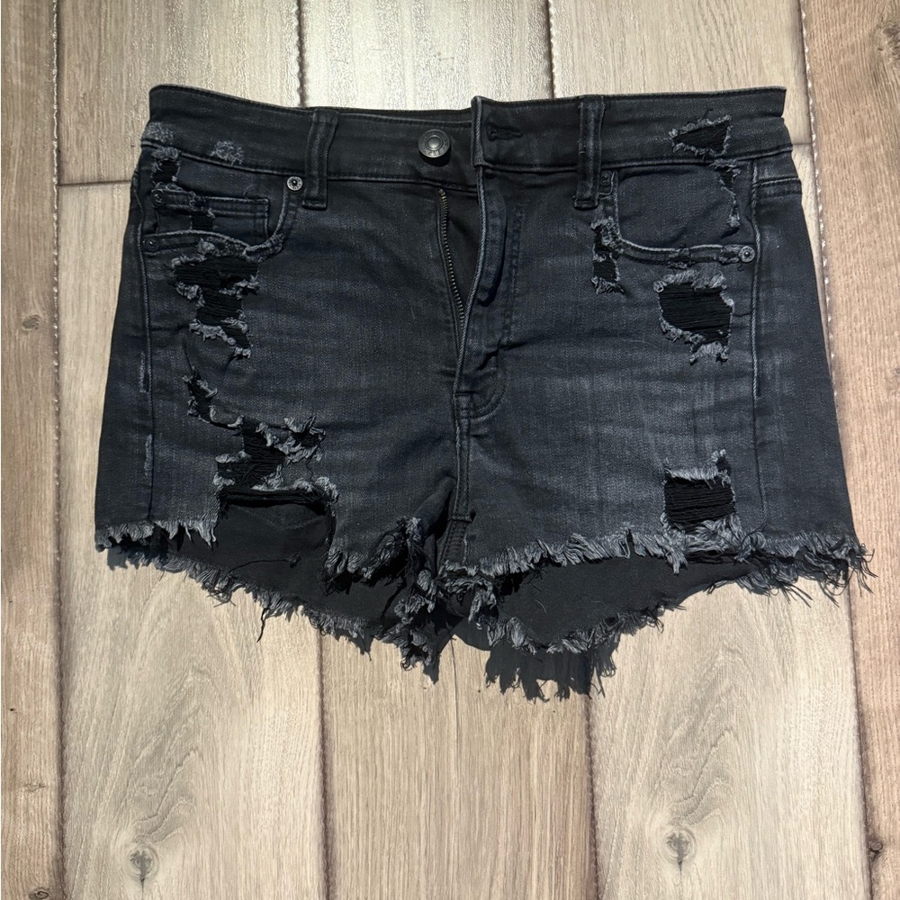 American Eagle Black Distressed Jean Shorts